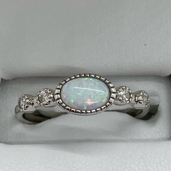 Jewelry - 🦋Host Pick🦋 Genuine Opal 925 Sterling Silver CZ Ring